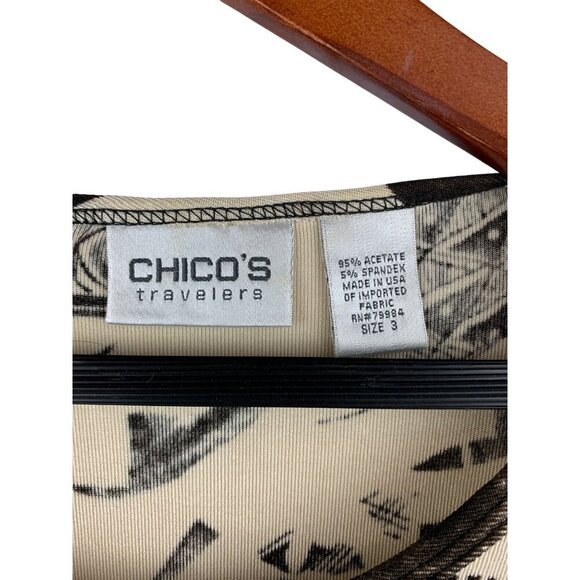 Chicos Travelers Leaf Print Top Size 3 Acetate/Spandex - Picture 3 of 4